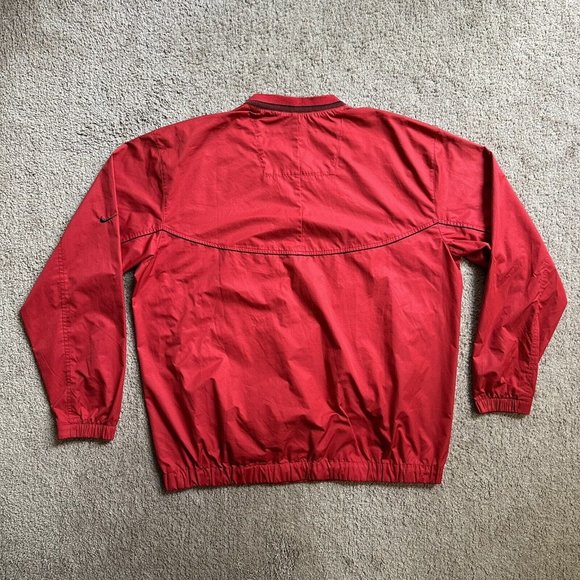 Nike Golf Windbreaker Men's Large Pullover V Neck Clima Fit Red Zip Pockets - Picture 2 of 12